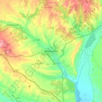 Mappa topografica Barbastro, altitudine, rilievo