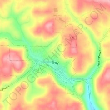 Mappa topografica Troy, altitudine, rilievo