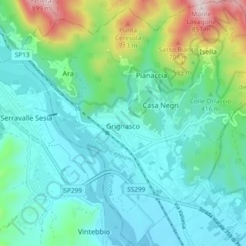 Mappa topografica Grignasco, altitudine, rilievo