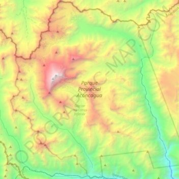 Mappa topografica Parque Provincial Aconcagua, altitudine, rilievo