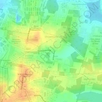 Mappa topografica Choodasandra, altitudine, rilievo