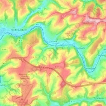 Mappa topografica Contwig, altitudine, rilievo