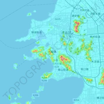 Mappa topografica 光福镇, altitudine, rilievo