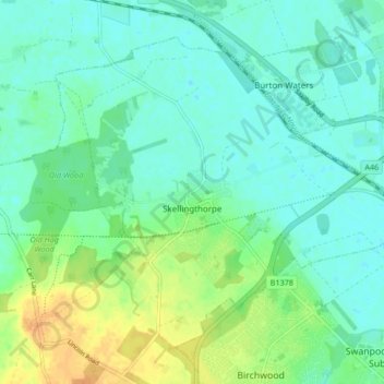 Mappa topografica Skellingthorpe, altitudine, rilievo