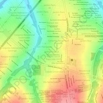 Mappa topografica Jardim Tropical, altitudine, rilievo