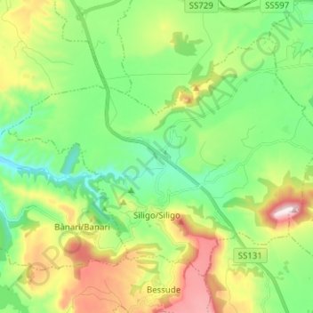 Mappa topografica Siligo, altitudine, rilievo