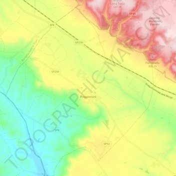Mappa topografica Poggiorsini, altitudine, rilievo