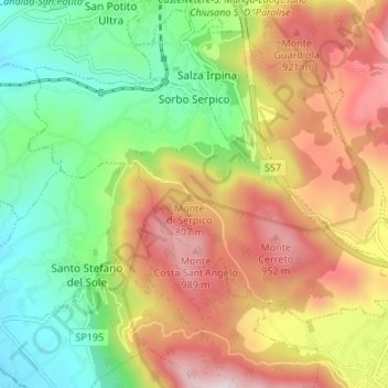 Mappa topografica Sorbo Serpico, altitudine, rilievo