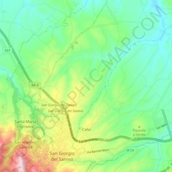 Mappa topografica Calvi, altitudine, rilievo