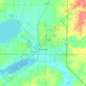 Mappa topografica Watertown, altitudine, rilievo