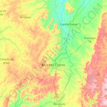 Mappa topografica Montes Claros, altitudine, rilievo