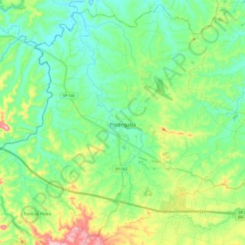 Mappa topografica Porangaba, altitudine, rilievo