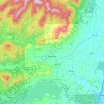 Mappa topografica Town of Woodstock, altitudine, rilievo