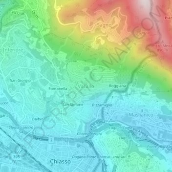 Mappa topografica Vacallo, altitudine, rilievo