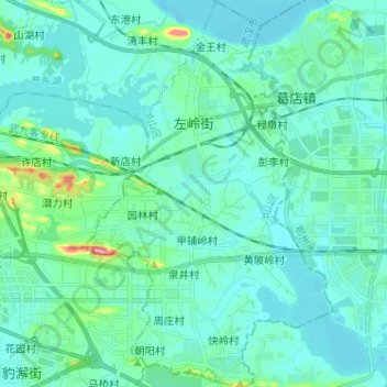 Mappa topografica 左岭街道, altitudine, rilievo
