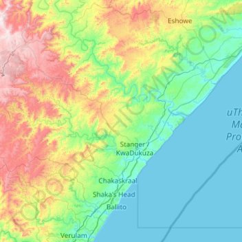 Mappa topografica iLembe District Municipality, altitudine, rilievo