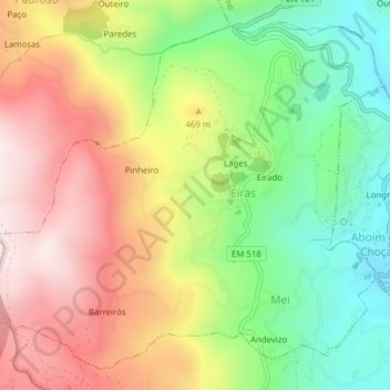 Mappa topografica Eiras e Mei, altitudine, rilievo
