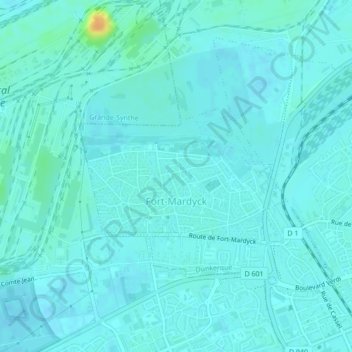 Mappa topografica Fort-Mardyck, altitudine, rilievo