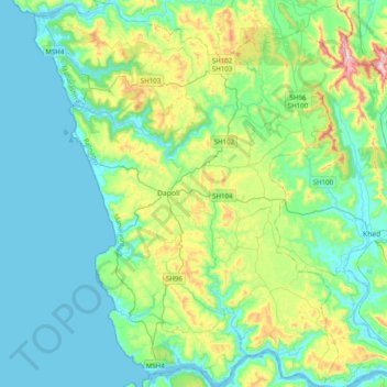 Mappa topografica Dapoli, altitudine, rilievo