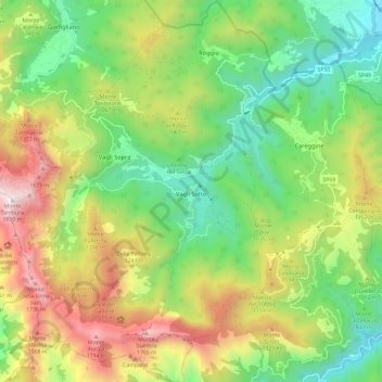 Mappa topografica Vagli Sotto, altitudine, rilievo