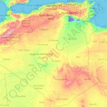 Mappa topografica Algeria, altitudine, rilievo