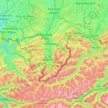 Mappa topografica Allgäuer Alpen, altitudine, rilievo