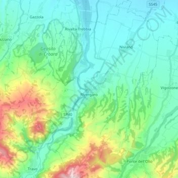 Mappa topografica Rivergaro, altitudine, rilievo