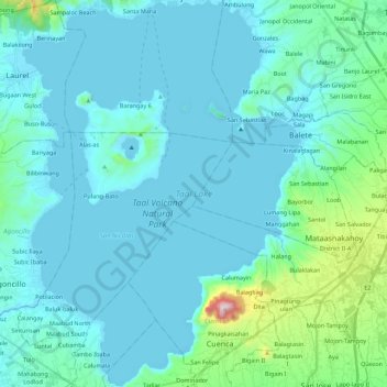 Mappa topografica Taal Lake, altitudine, rilievo