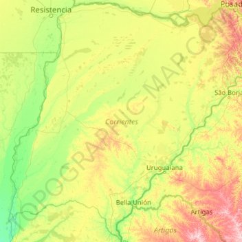 Mappa topografica Corrientes, altitudine, rilievo