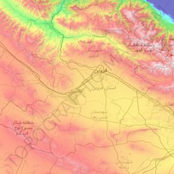 Mappa topografica Provincia di Qazvin, altitudine, rilievo