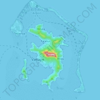 Mappa topografica Bora Bora, altitudine, rilievo