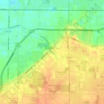 Mappa topografica Avon, altitudine, rilievo