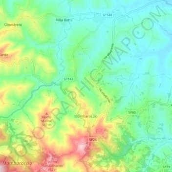 Mappa topografica Mombaroccio, altitudine, rilievo