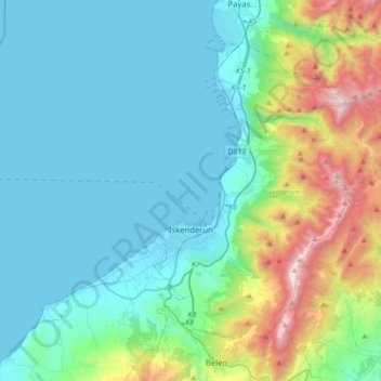 Mappa topografica İskenderun, altitudine, rilievo