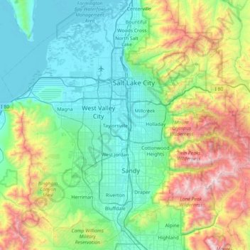Mappa topografica Salt Lake County, altitudine, rilievo