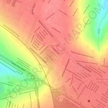 Mappa topografica Grand Ville, altitudine, rilievo