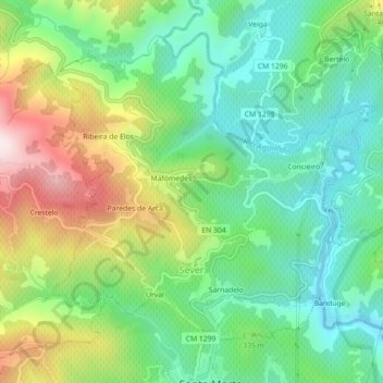 Mappa topografica Sever, altitudine, rilievo