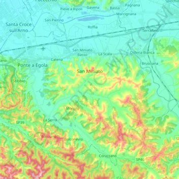 Mappa topografica San Miniato, altitudine, rilievo