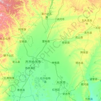 Mappa topografica 齐齐哈尔市, altitudine, rilievo