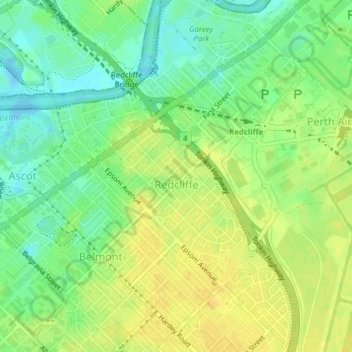 Mappa topografica Redcliffe, altitudine, rilievo