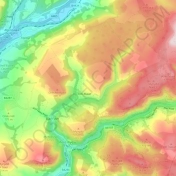 Mappa topografica Pelenna, altitudine, rilievo