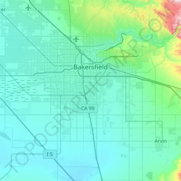Mappa topografica Bakersfield, altitudine, rilievo