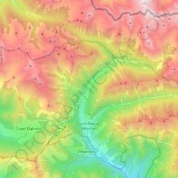 Mappa topografica Saint-Martin-Vésubie, altitudine, rilievo