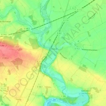 Mappa topografica Bonneval, altitudine, rilievo