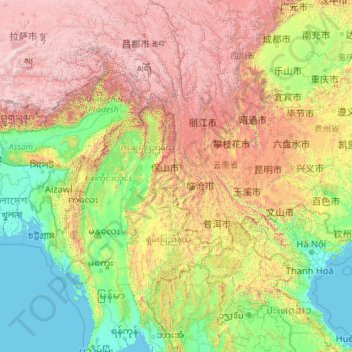 Mappa topografica 怒江, altitudine, rilievo