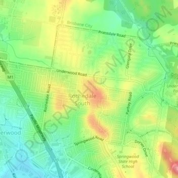 Mappa topografica Rochedale South, altitudine, rilievo