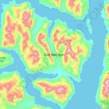 Mappa topografica Isla Nalcayec, altitudine, rilievo