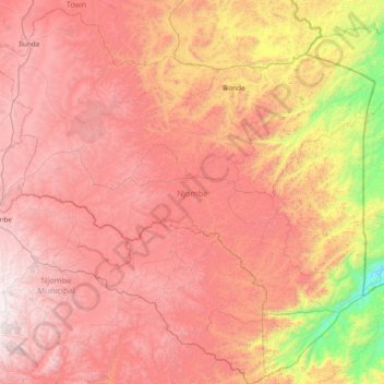 Mappa topografica Njombe, altitudine, rilievo