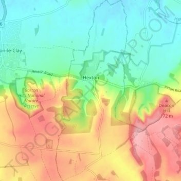 Mappa topografica Hexton, altitudine, rilievo