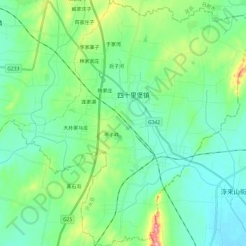 Mappa topografica 四十里堡镇, altitudine, rilievo